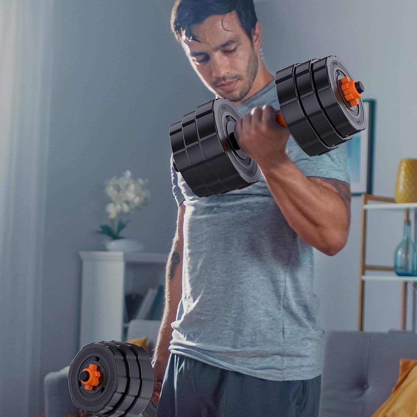 Adjustable Weights Barbell Dumbbells Set, Weights Dumbbells Non-Slip Neoprene Hand Weights with Connecting Rod for Adults Women Men Fitness,Home Gym Exercise Training Equipment