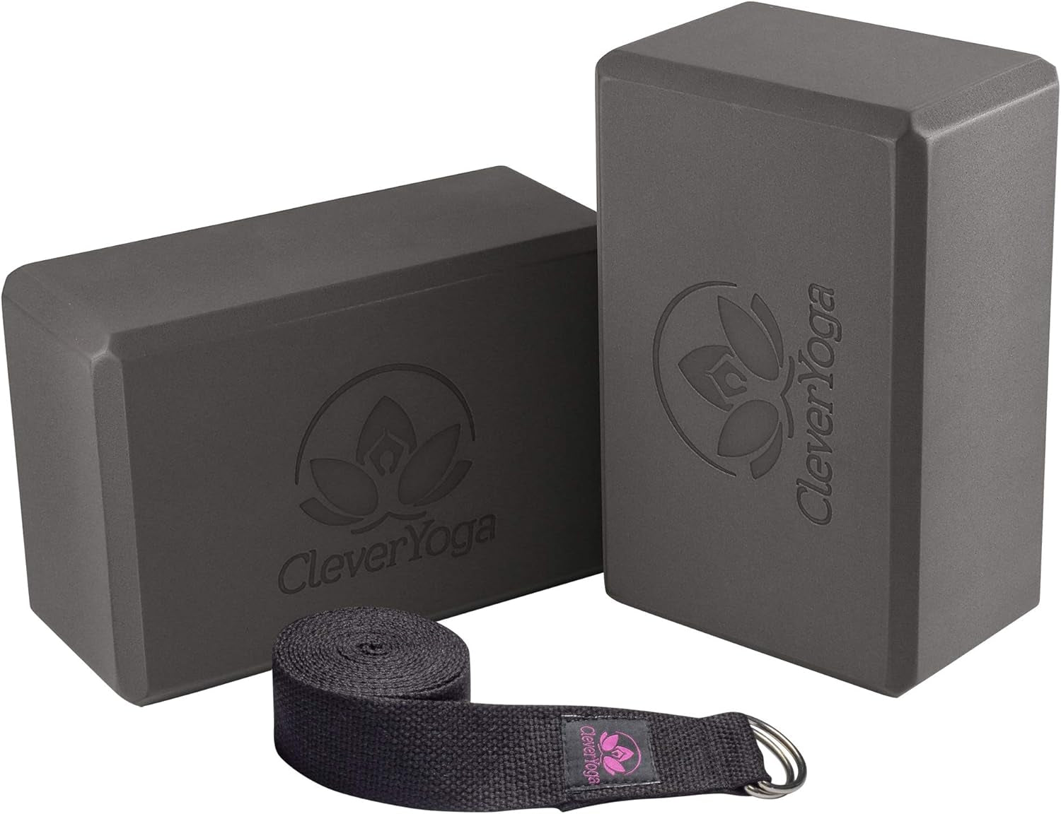 Blocks & Strap - Lighweight Foam Yoga Blocks 2 Pack with 8Ft Cotton Yoga Strap Set Kit for Beginners & Pros, Accessories & Equipment for Women & Men