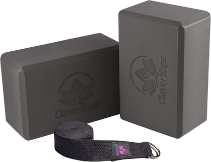 Blocks & Strap - Lighweight Foam Yoga Blocks 2 Pack with 8Ft Cotton Yoga Strap Set Kit for Beginners & Pros, Accessories & Equipment for Women & Men