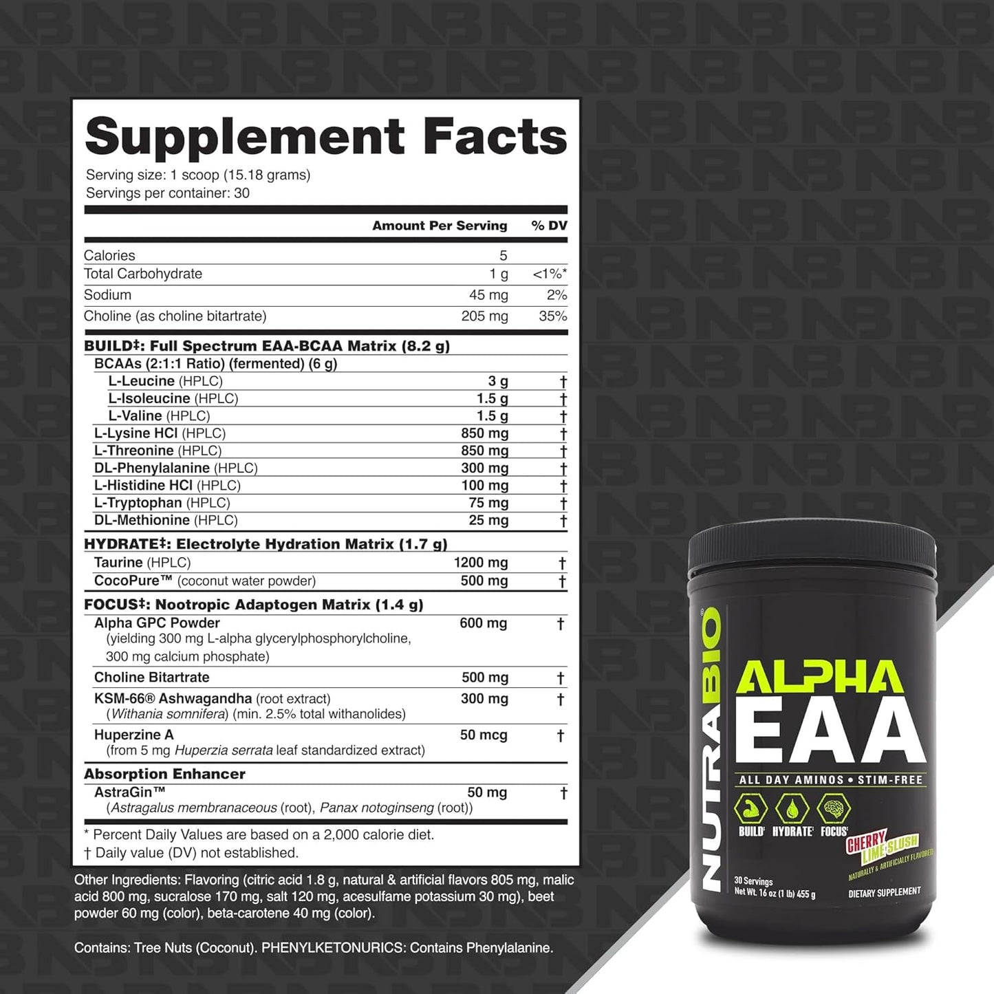 Alpha EAA - All-Day Amino Acids for Muscle Growth and Hydration - Essential Amino Acids with Nootropics & Adaptogens- Full Spectrum EAA BCAA Powder - 30 Servings - Cherry Lime Slush