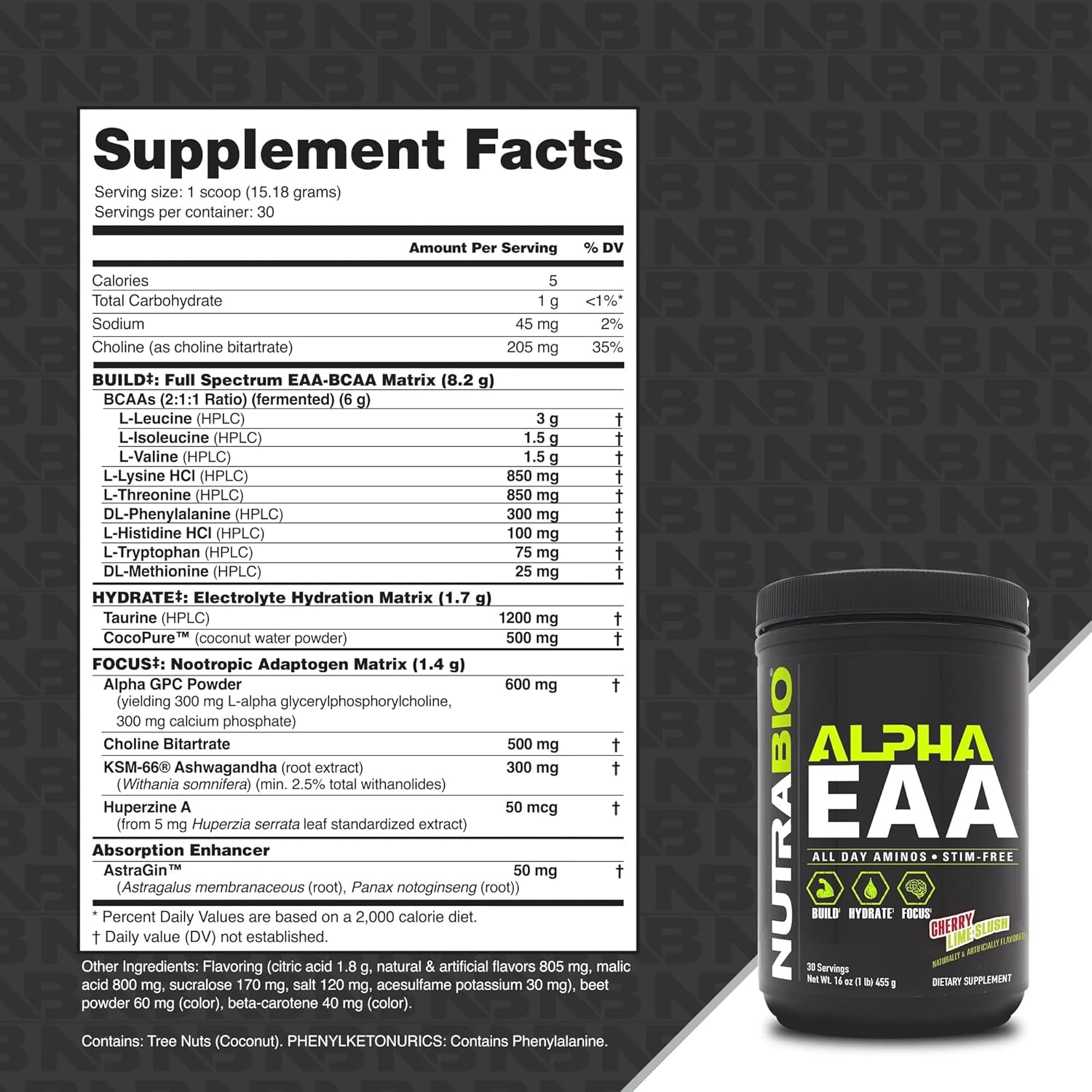 Alpha EAA - All-Day Amino Acids for Muscle Growth and Hydration - Essential Amino Acids with Nootropics & Adaptogens- Full Spectrum EAA BCAA Powder - 30 Servings - Cherry Lime Slush
